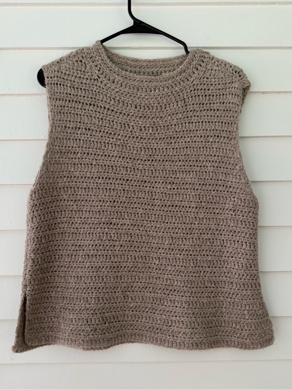 Eileen Fisher | 100% Baby Alpaca Crochet Mock Neck Sweater Top Taupe Size M/L